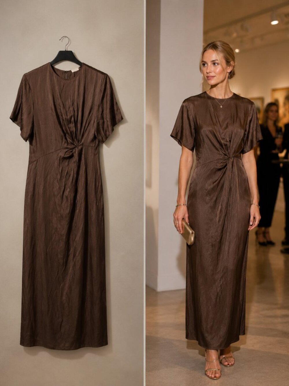 Nordstrom Luxely Brown Satin Maxi Dress Size 4 Wedding Formal Resort Holiday NWT